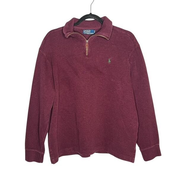 Polo Ralph Lauren Maroon Estate Rib Quarter Zip Pullover Sweater Preppy Size L - Picture 2 of 5